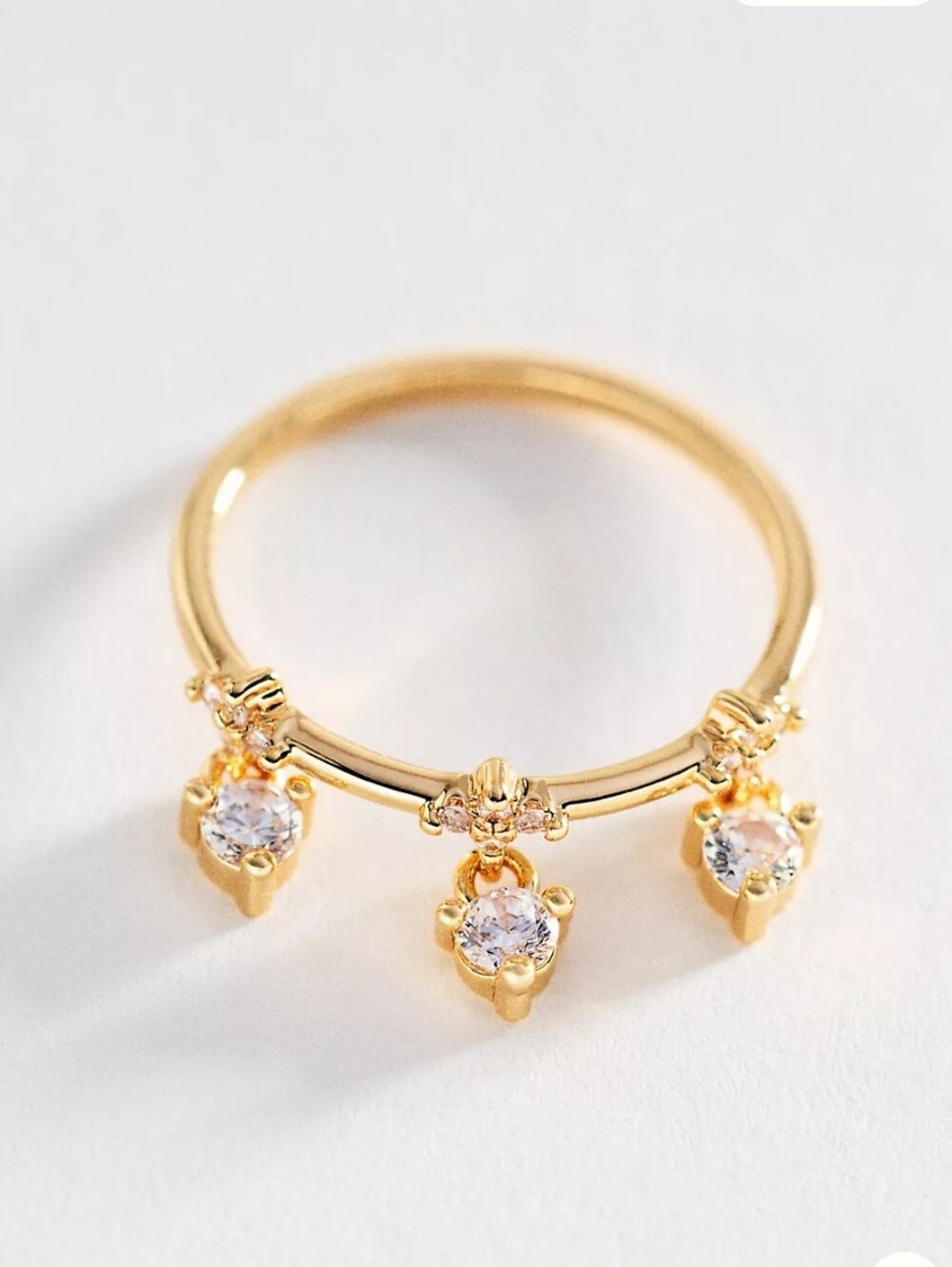 Anthropologie Floating Stone Ring with 3 Dangling Cubic Zirconia Charms Size 6